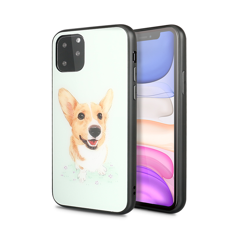 iPHONE 11 Pro Max (6.5in) Design Tempered Glass Hybrid Case (Corgi Dog)